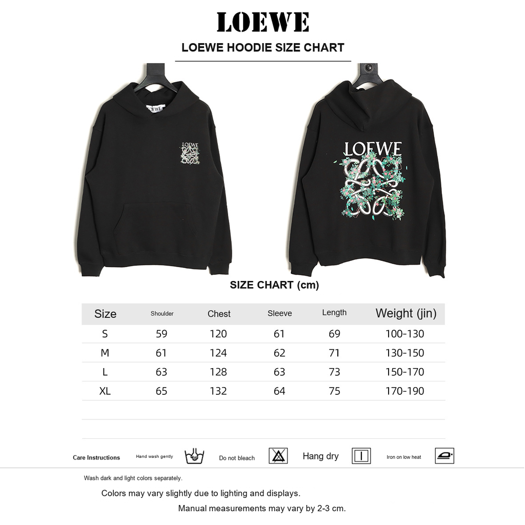 LOEWE Leaf Logo Hoodie – Black - size chart