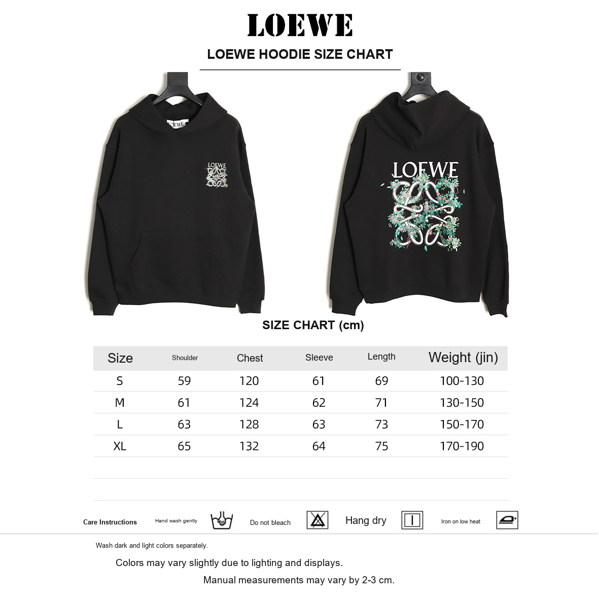 LOEWE Leaf Logo Hoodie – Black - size chart