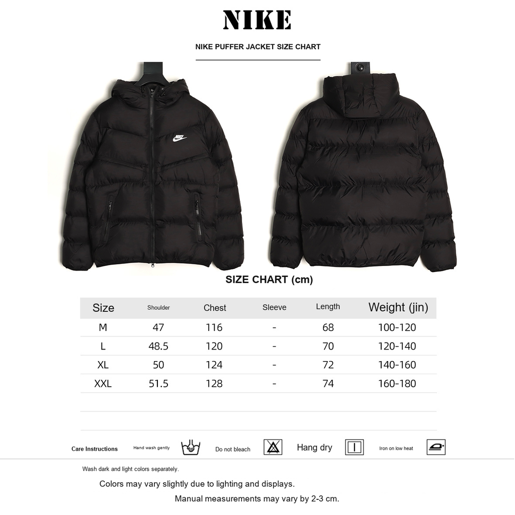 Nike Windrunner Hooded Puffer Jacket – Black - size chart