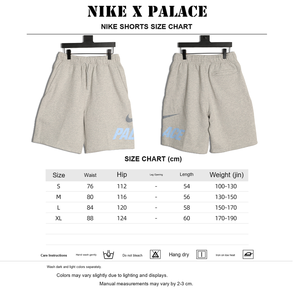 Nike x Palace SS26 Drop 10 Sweat Shorts – Light Gray - size chart