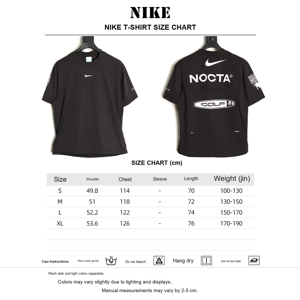 Nike x NOCTA Golf Crewneck T-Shirt – Black - size chart