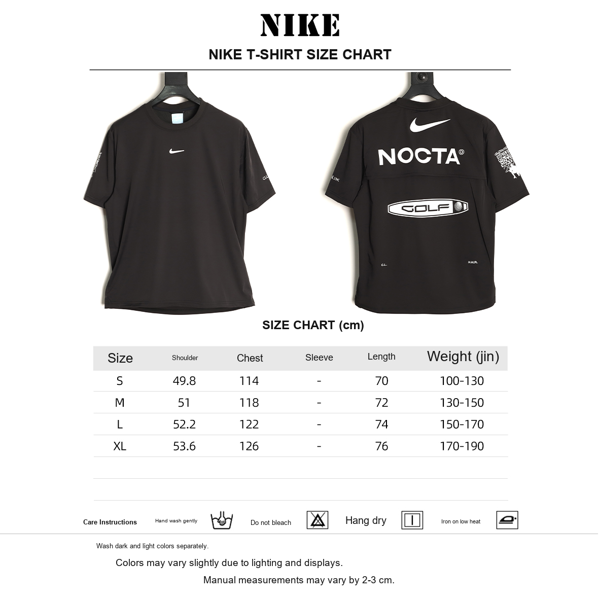 Nike x NOCTA Golf Crewneck T-Shirt – Black - size chart