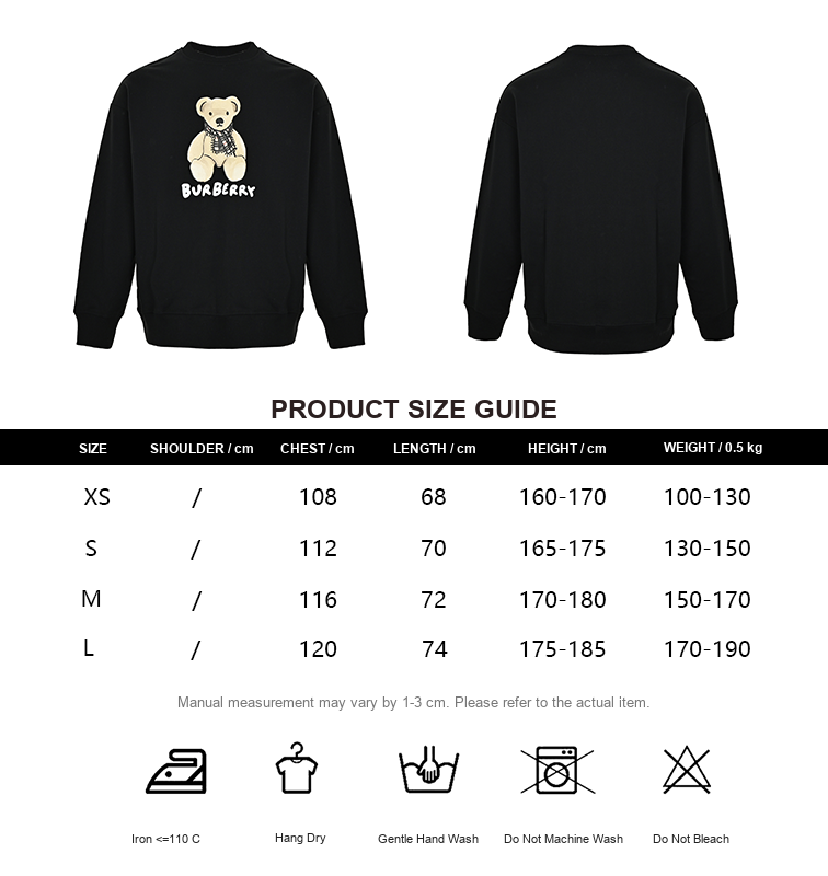 Burberry Bear Graphic Crewneck Sweatshirt - size chart