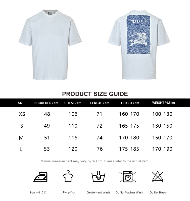 Burberry Back Equestrian Graphic T-Shirt - size chart