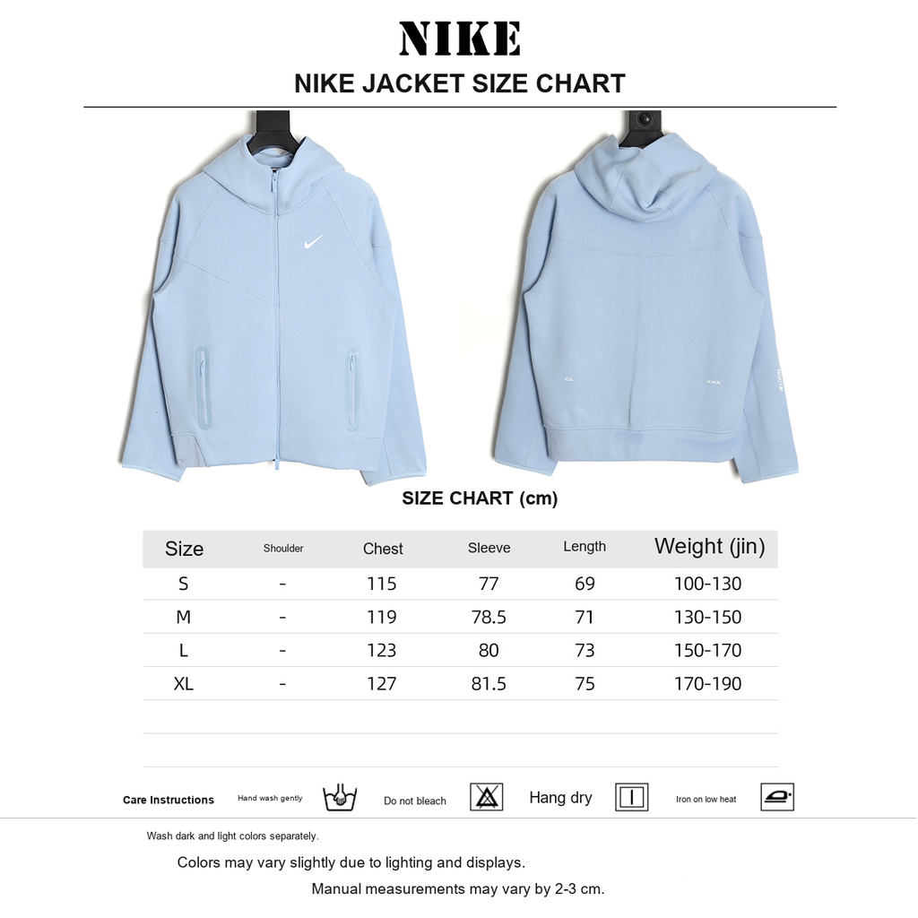 Nike x NOCTA Tech Fleece Zip Hooded Jacket – Light Blue - size chart
