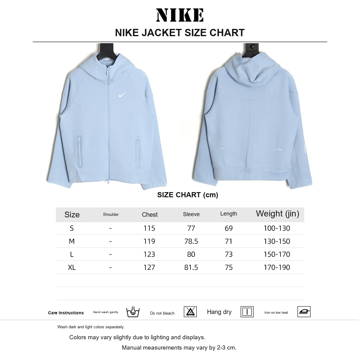 Nike x NOCTA Tech Fleece Zip Hooded Jacket – Light Blue - size chart