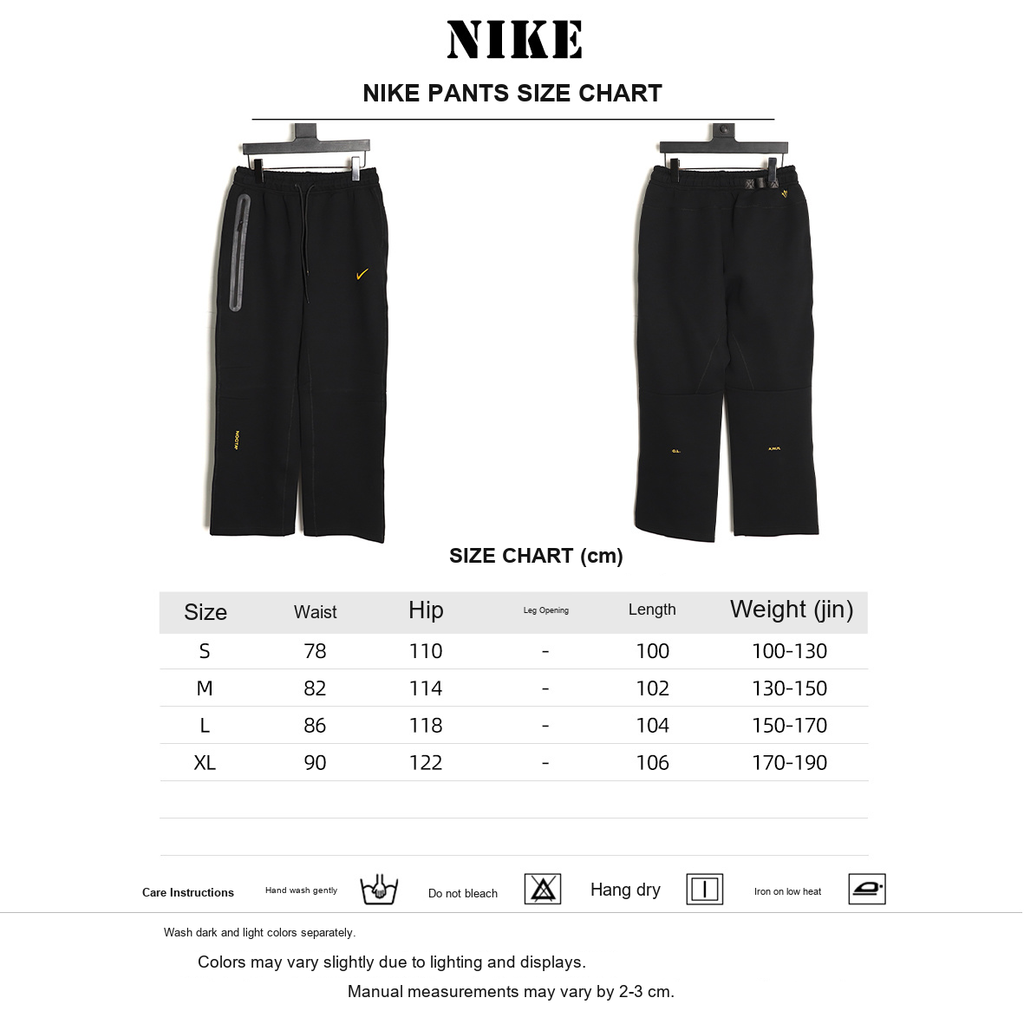 Nike x NOCTA Tech Fleece Logo Pants – Black and Gold - size chart