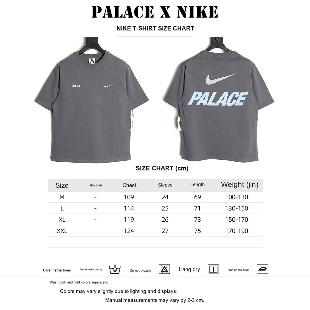 Nike x Palace Logo T-Shirt – Charcoal - size chart
