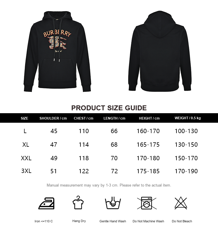 Burberry Check Equestrian Graphic Hoodie – Black - size chart