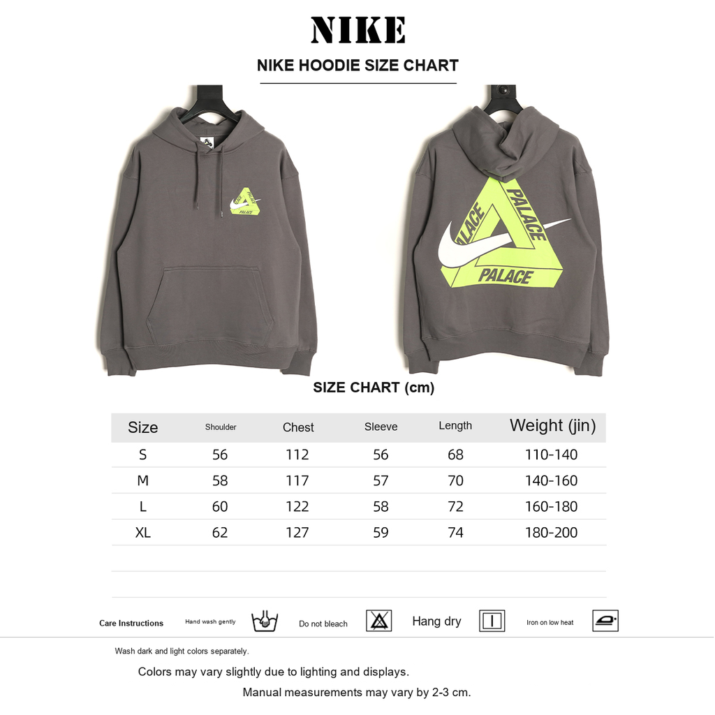 Nike x Palace Logo Hoodie – Charcoal - size chart