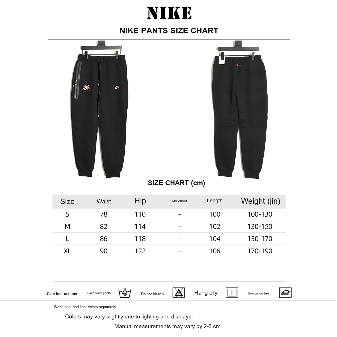 Nike x Central Cee Tech Fleece Windrunner Pants – Black - size chart