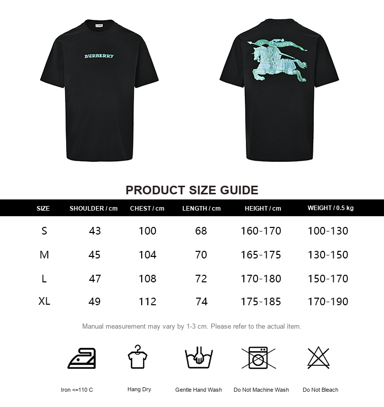 Burberry Back Equestrian Graphic T-Shirt - size chart