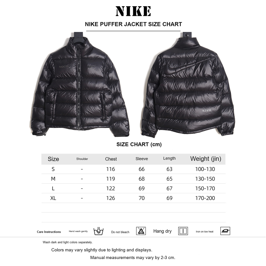 Nike x NOCTA Stand-Collar Puffer Jacket – Black - size chart