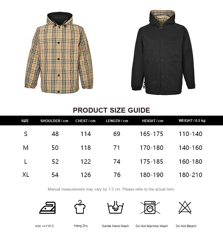 Burberry Reversible Check Equestrian Wind Jacket - size chart