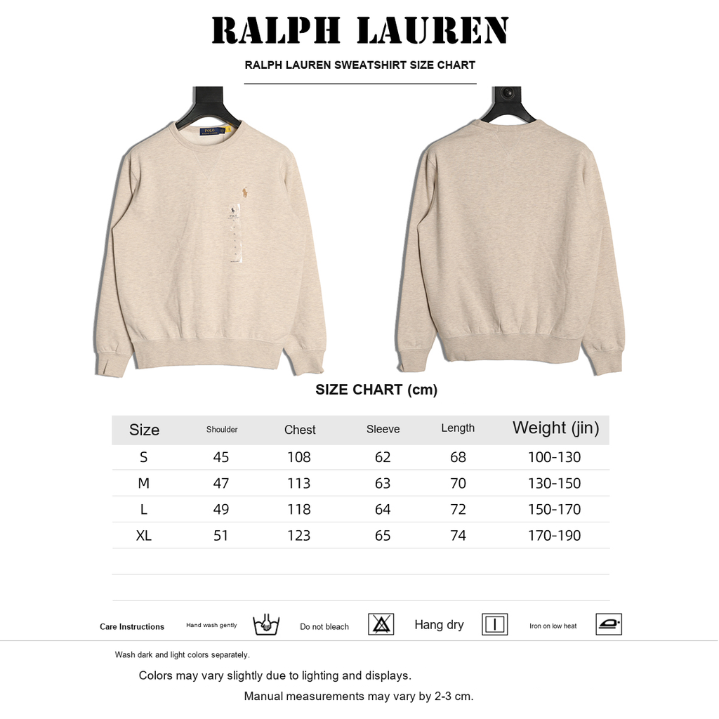 Ralph Lauren Pony Logo Crewneck Sweatshirt – Beige - size chart