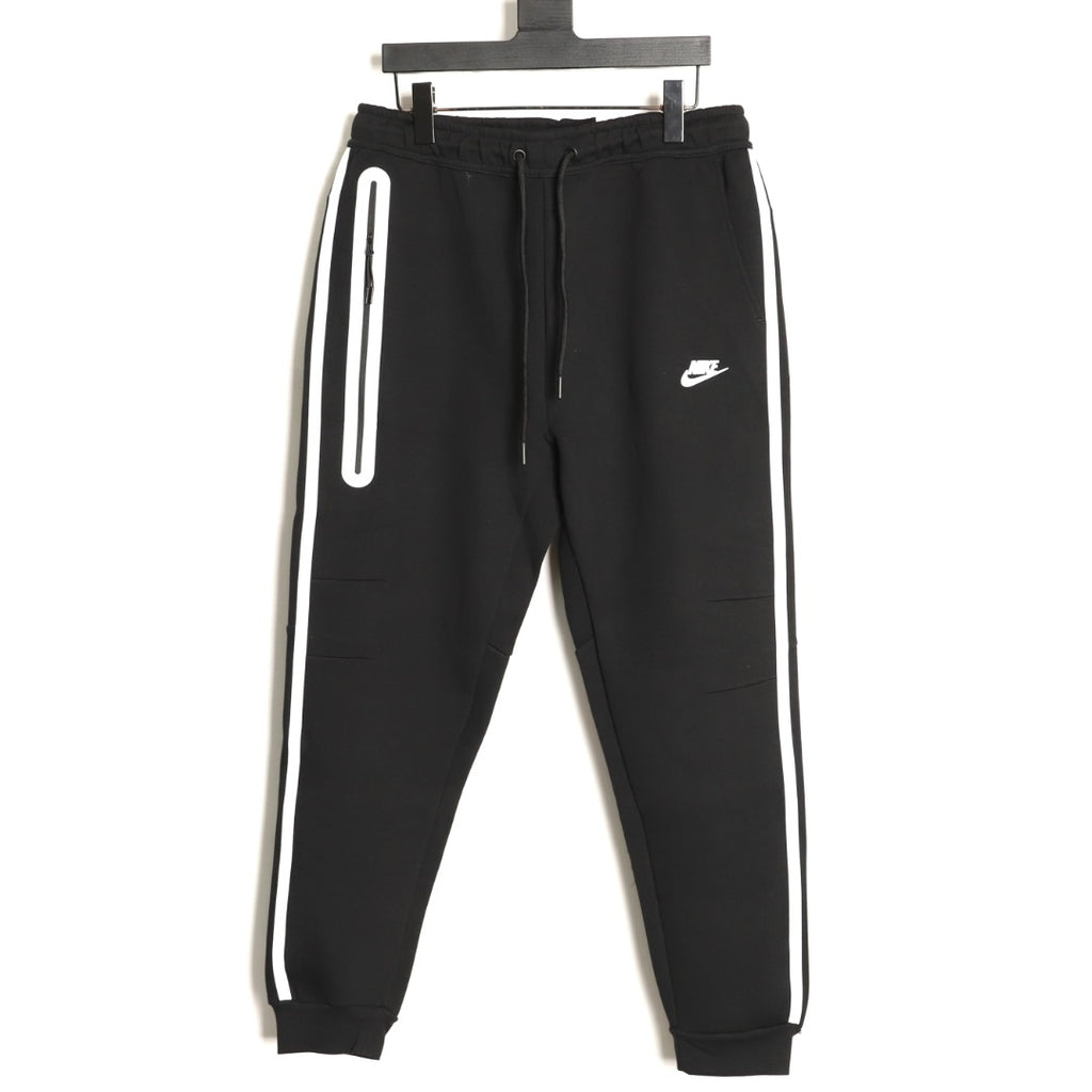 Nike Tech Fleece Windrunner Logo Pants – Black and White - front view