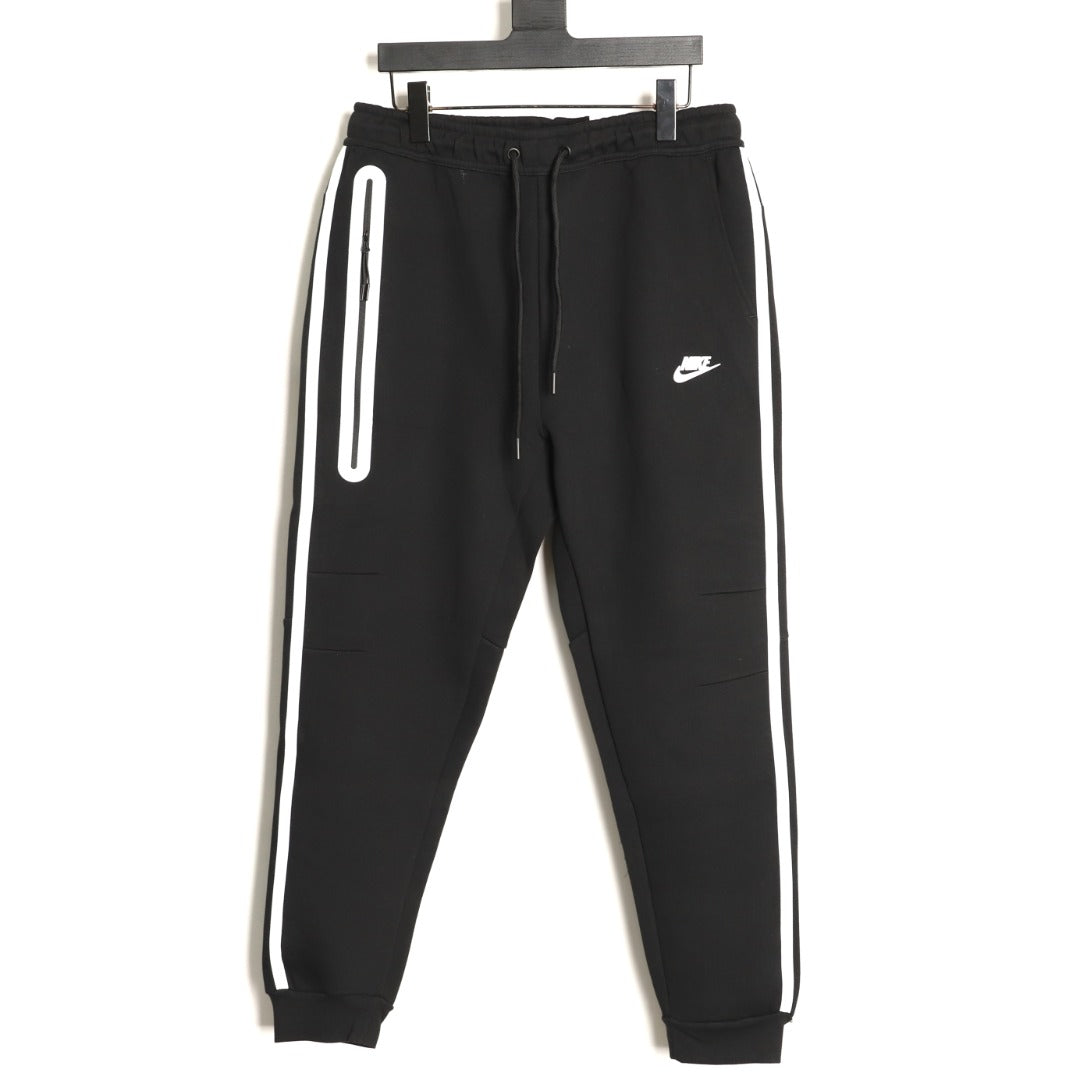 Nike Tech Fleece Windrunner Logo Pants – Black and White - front view