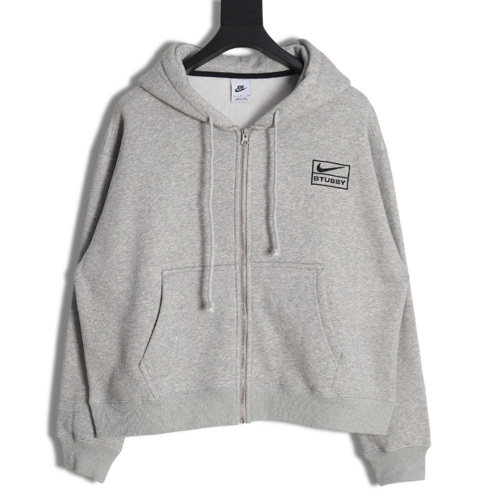Nike x Stussy Drawstring Zip Hoodie – Light Gray - front view