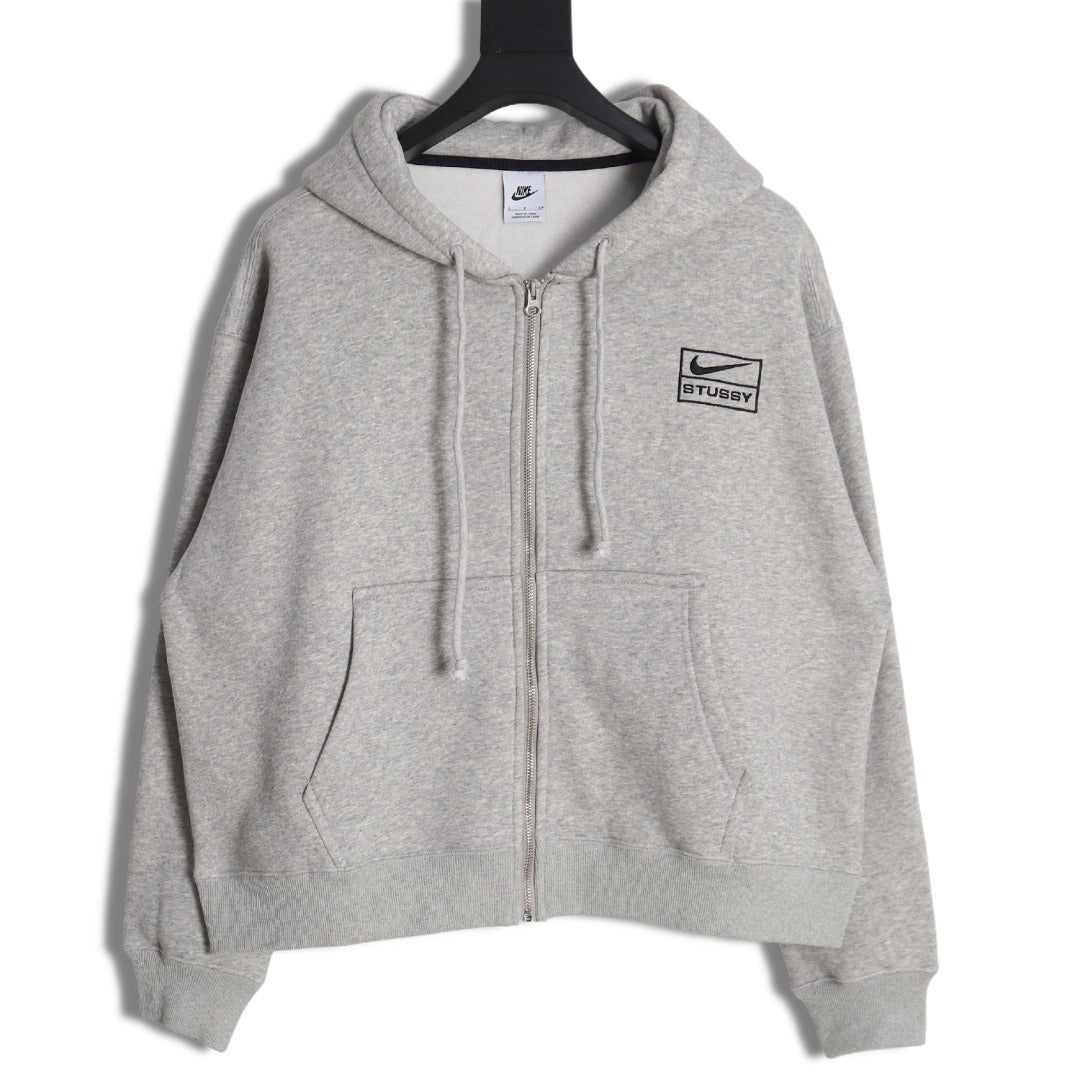 Nike x Stussy Drawstring Zip Hoodie – Light Gray - front view