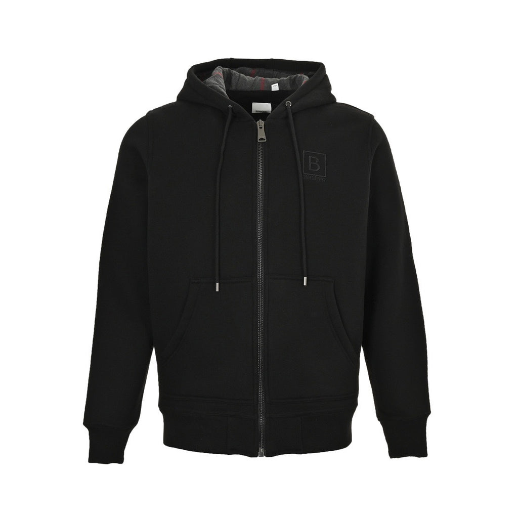 Burberry B-Logo Check-Lined Zip Hoodie - front view