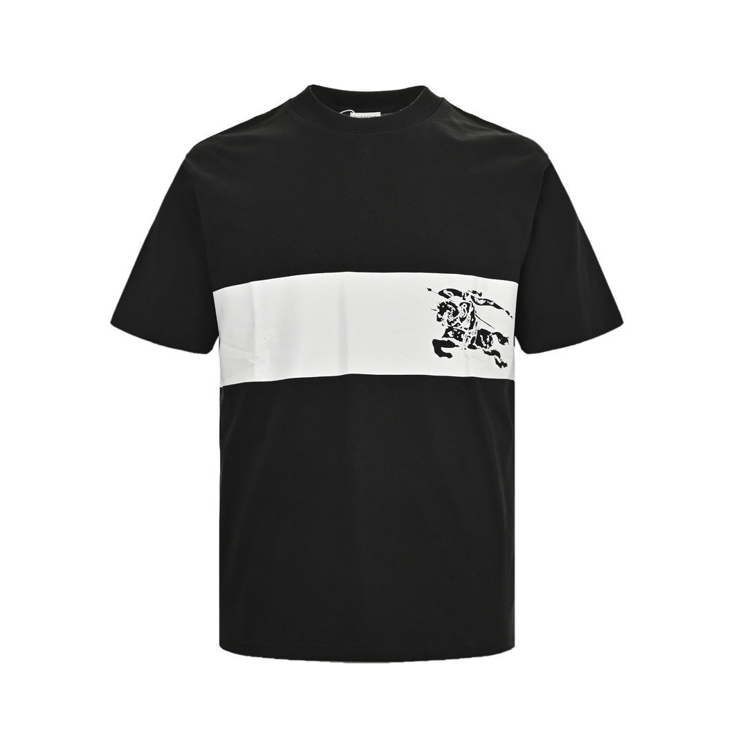 Burberry White Stripe Equestrian Graphic T-Shirt - front view
