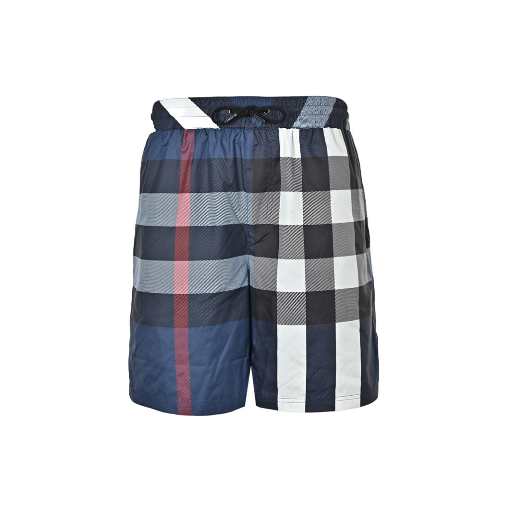 Burberry Blue Check Drawstring Beach Shorts - front view