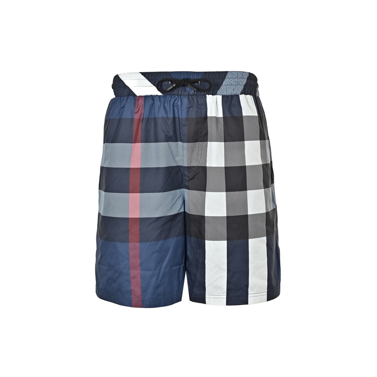 Burberry Blue Check Drawstring Beach Shorts - front view