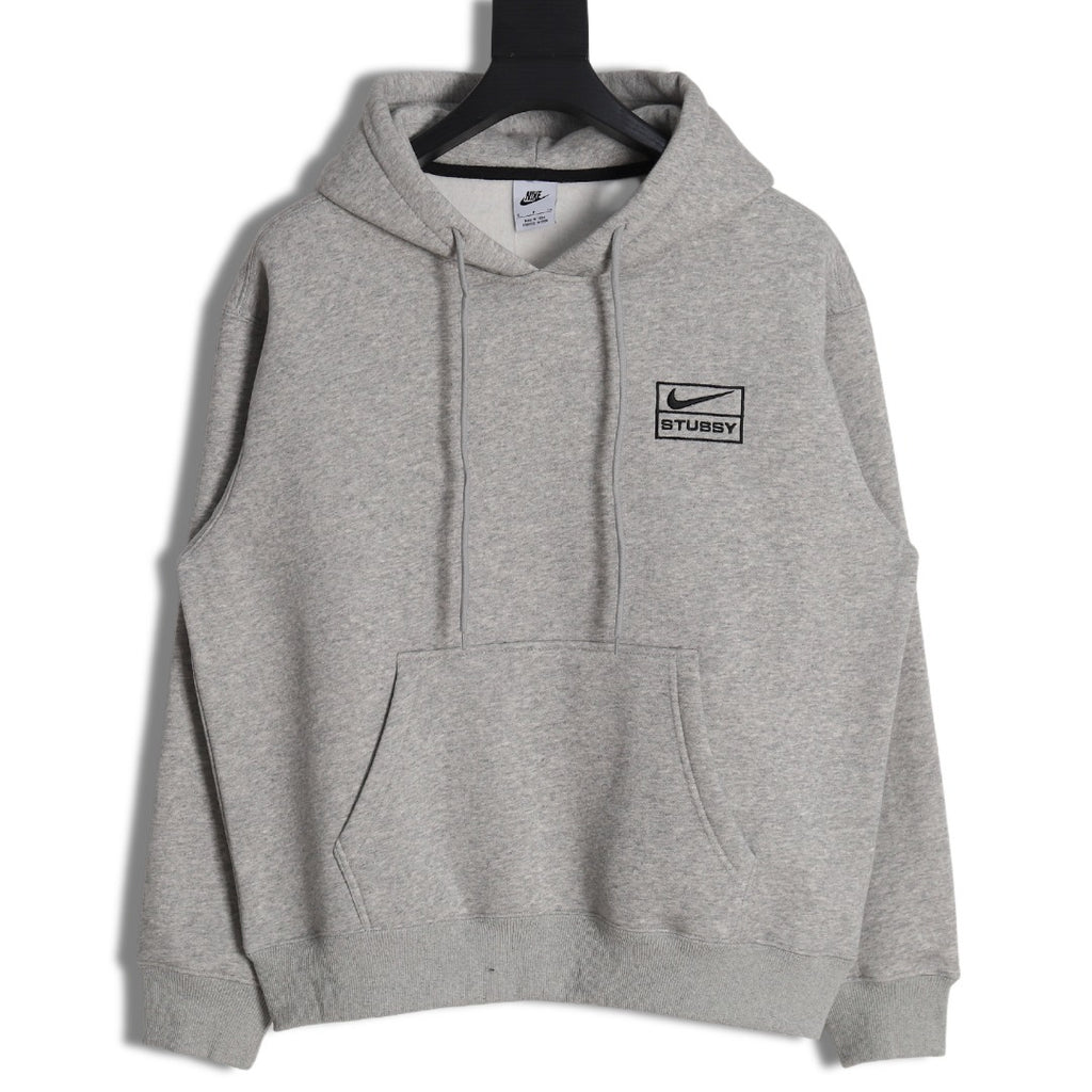 Nike x Stussy Embroidered Fleece Hoodie – Light Gray - front view
