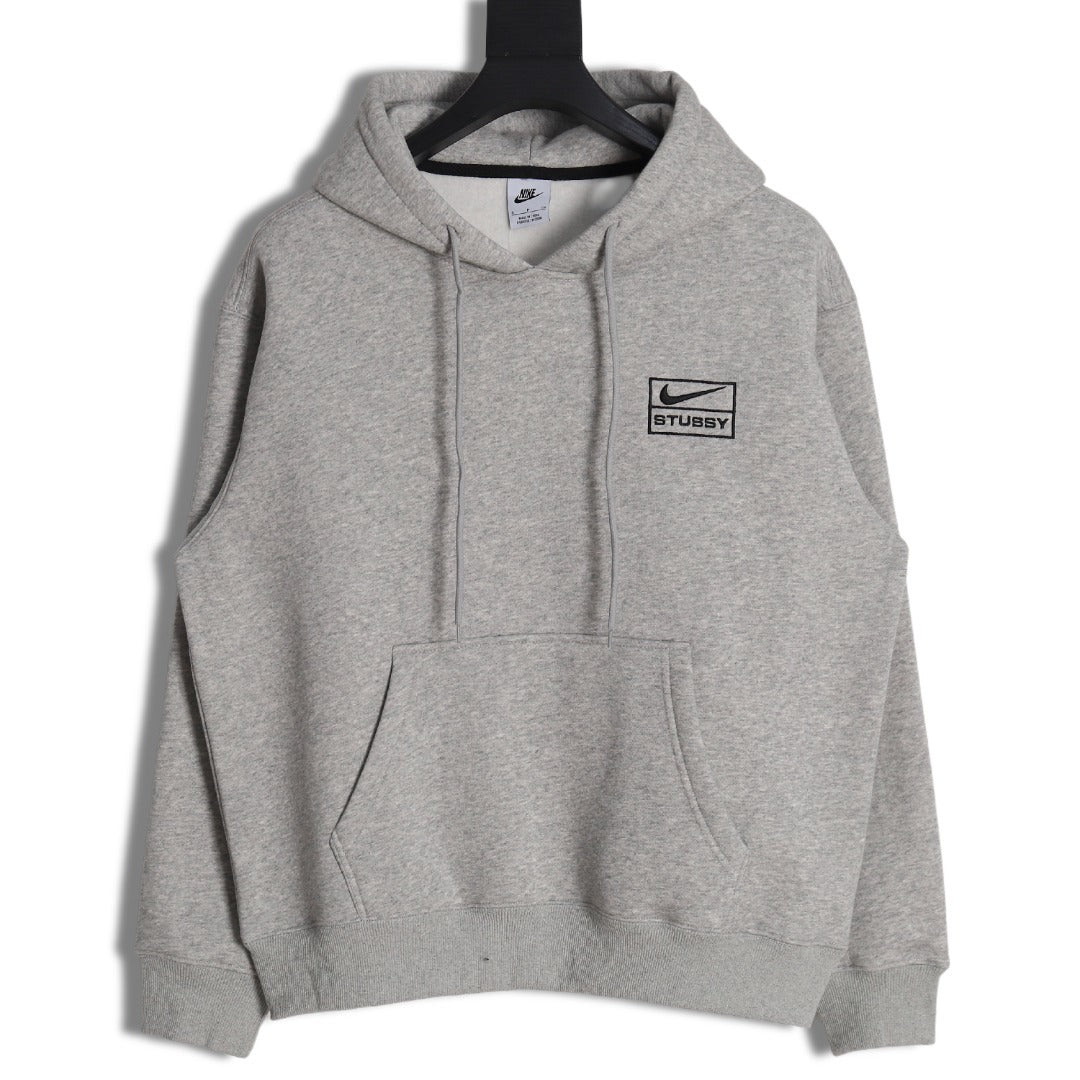 Nike x Stussy Embroidered Fleece Hoodie – Light Gray - front view
