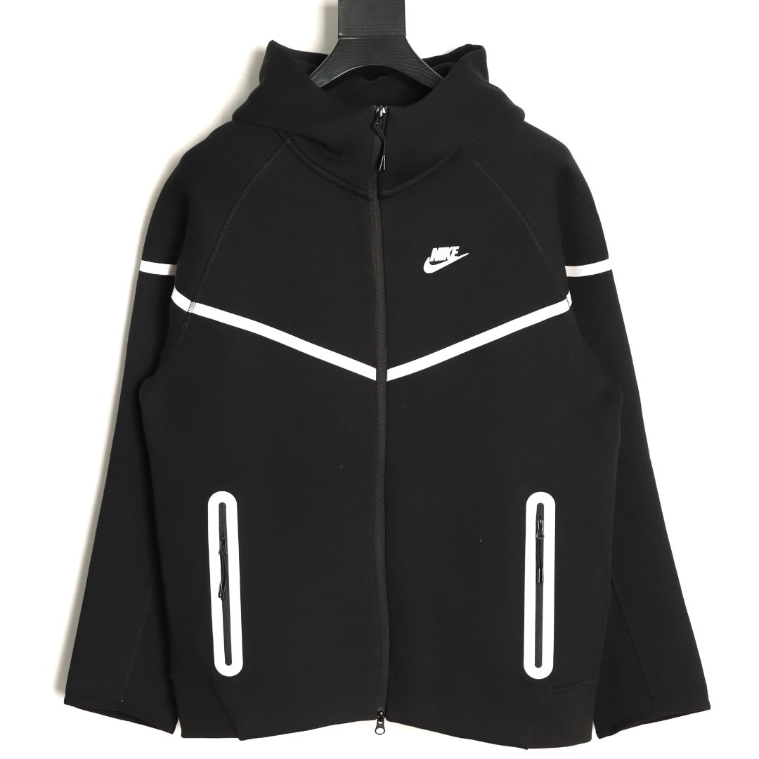 Nike Tech Fleece Windrunner Hooded Jacket – Black and White - front view