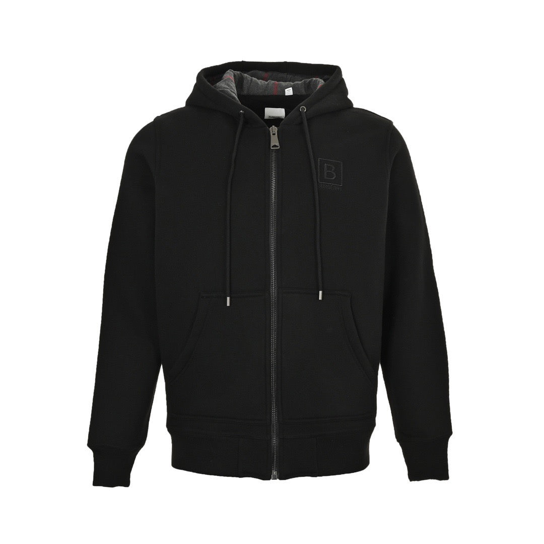Burberry B-Logo Check-Lined Hooded Zip Jacket - front view