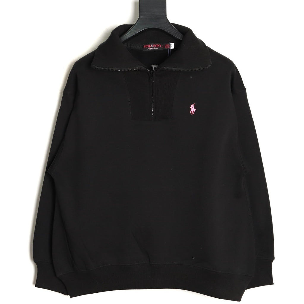 Ralph Lauren Pink Logo Half-Zip Sweatshirt – Black - front view