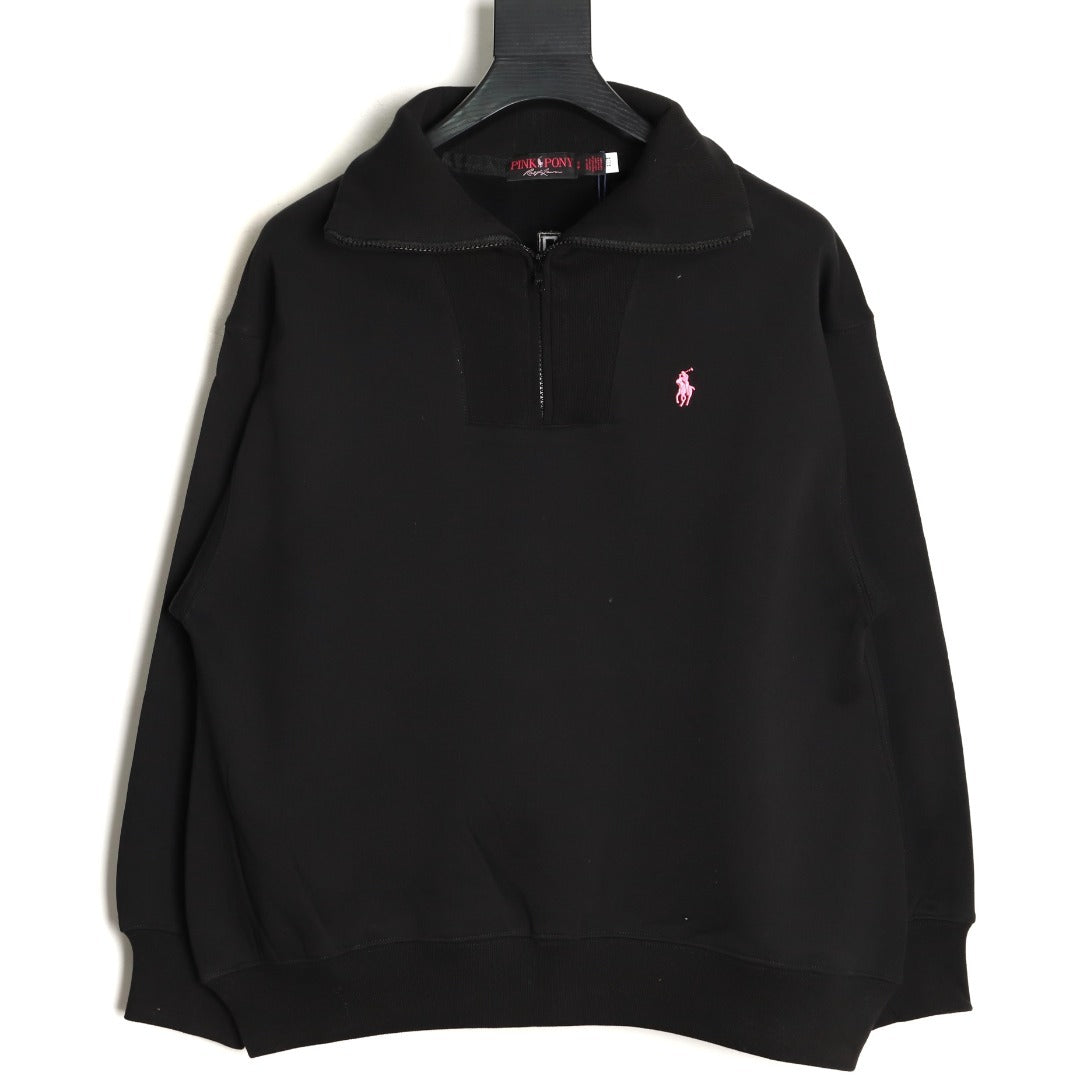 Ralph Lauren Pink Logo Half-Zip Sweatshirt – Black - front view