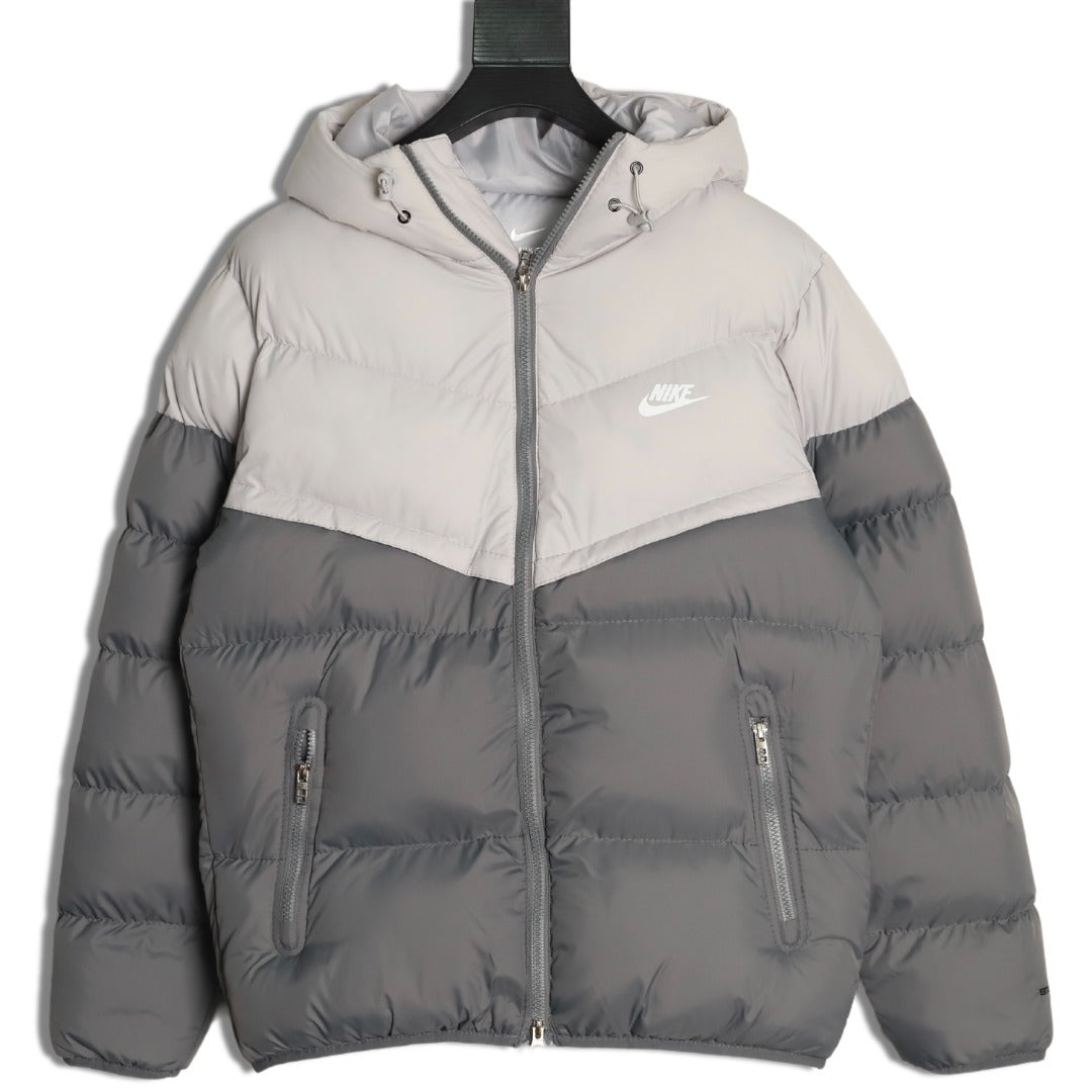 Nike Windrunner Hooded Puffer Jacket – White and Gray - front view