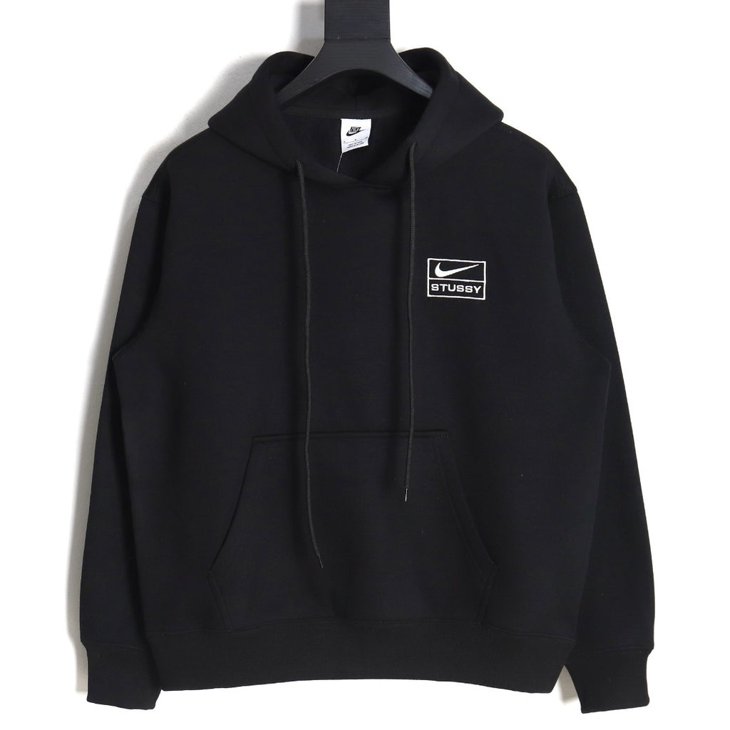 Nike x Stussy Embroidered Fleece Hoodie – Black - front view