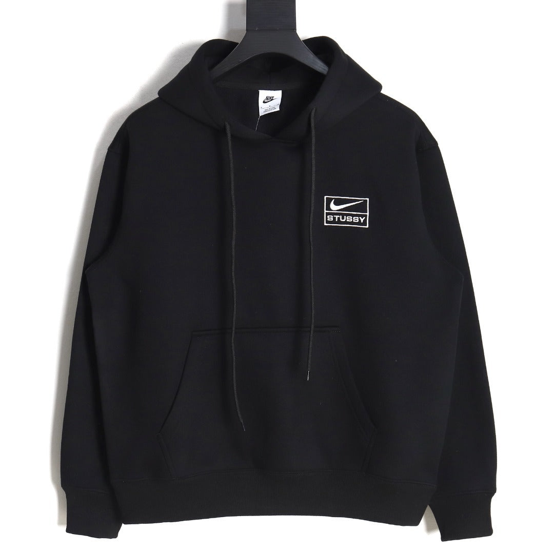 Nike x Stussy Embroidered Fleece Hoodie – Black - front view
