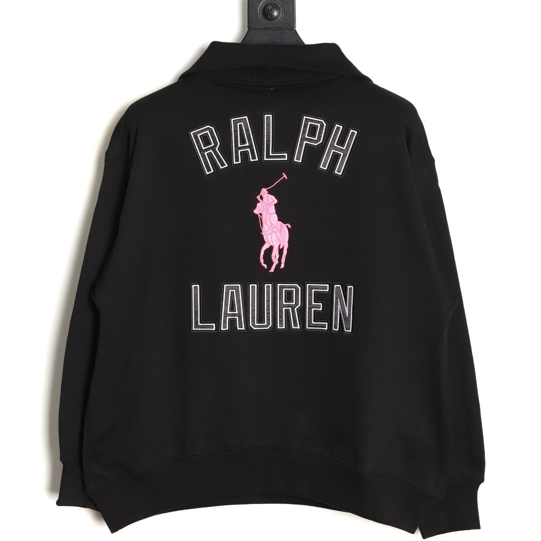Ralph Lauren Pink Logo Half-Zip Sweatshirt – Black - back view