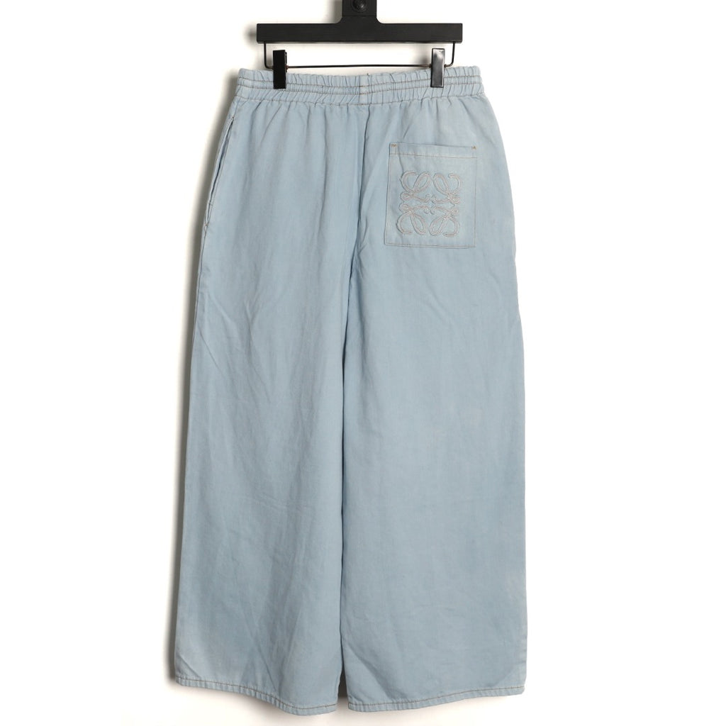 LOEWE Anagram Embroidered Denim Jeans – Light Blue - back view